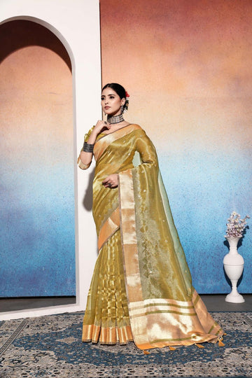 Ethnic Motifs Zari Woven Design Banarasi Saree
